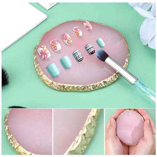 Ouligay Resin Nail Art Mixing Palette with Gold Edges - Pink