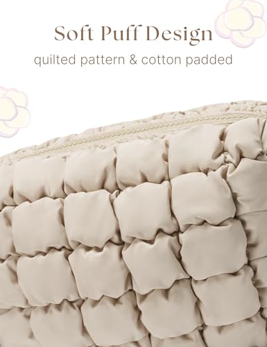 Unilily Quilted Puffy Cosmetic Bag - Large Travel Makeup Pouch