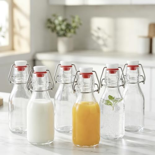6 Pack 4oz Airtight Flip Top Glass Bottles for Kombucha & Fermentation