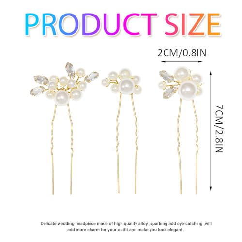 Kilshye Gold Pearl Bridal Hair Pins Pack of 3 - Wedding & Prom Hair Accessories