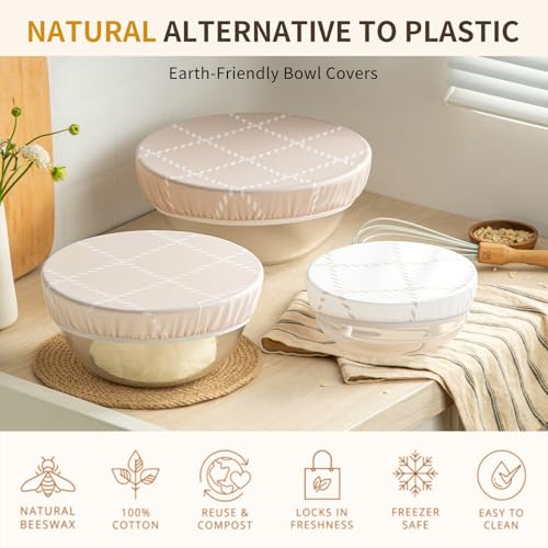 Beeswax Bowl Covers - 3 Pack Reusable Food Covers for 8-12 Inch Bowls