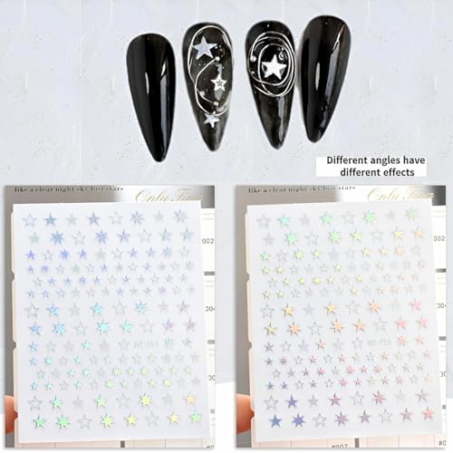 12 Sheets Aurora Star Nail Stickers - 3D Self-Adhesive Decals