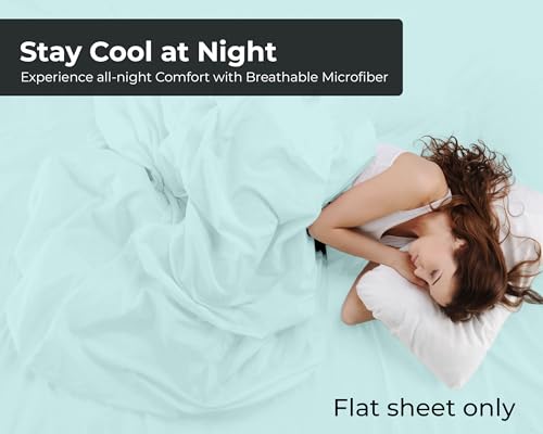 Royale Linens Queen Flat Sheet - Ultra Soft Microfiber, Aqua
