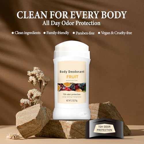 MIANID Natural Fruit Deodorant Stick - Aluminum Free, 72H Odor Protection, Sensitive Skin, 2.7oz