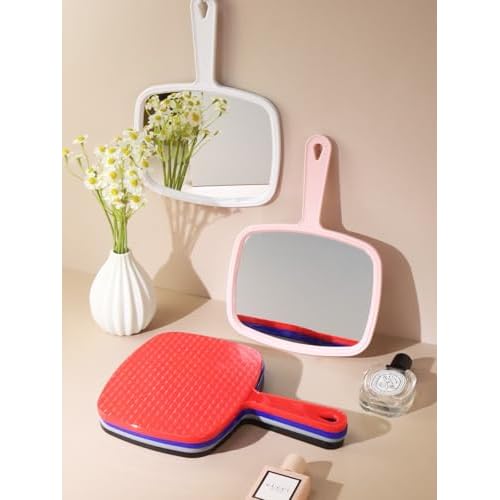 Gladmart Hand Mirror Salon Barber Hairdressing Handheld Mirror with Handle (Square Pink 7.4 x 10.3 inches)