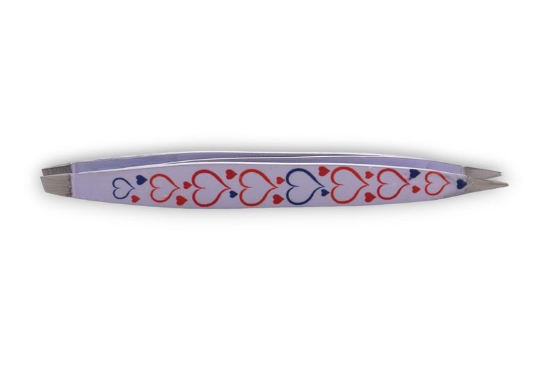 Dual Ended Point & Slant Tips Z-Tweeze PATENTED Tweezers (White with Hearts) Precision Crafted for Eyebrows Ingrown hair two in one tweezers for ease of use by DreamCut