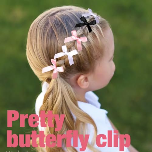 Teenitor 30pcs Satin Hair Bows Set - Pink, Black & White Clips