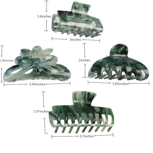 Large Hair Claw Clips - 4-Piece Non-Slip Green Jaw Clips for Thick Hair