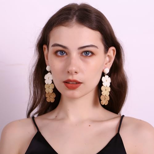 RUOFFETA Raffia Flower Drop Earrings - Tropical Beach Jewelry