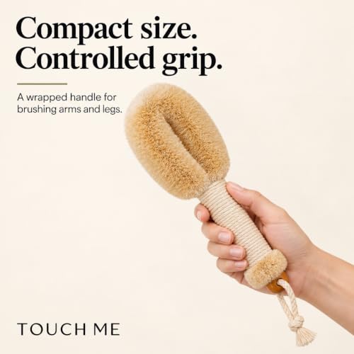 Touch Me Natural Sisal Body Brush for Dry Skin Exfoliation, 9" Firm Handle