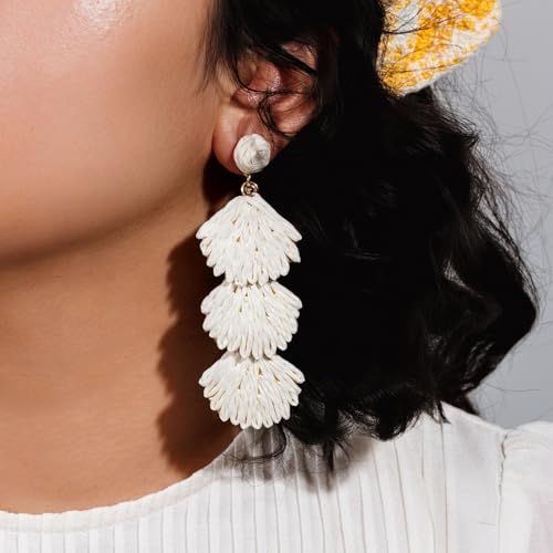 Raffia Starfish Seashell Dangle Earrings - Colorful Beach Jewelry