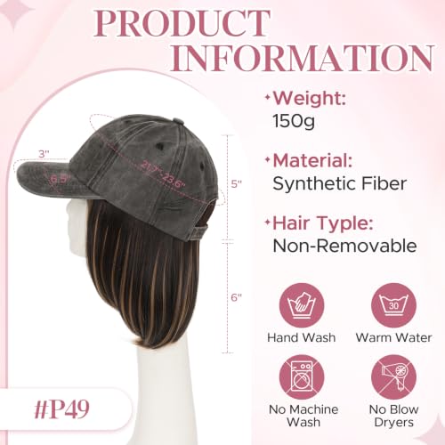 SEGOHAIR Baseball Cap with 6-Inch Synthetic Straight Hair Extension