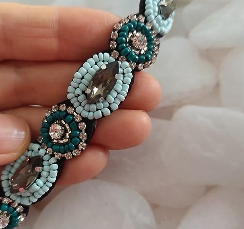 Blue Rhinestone Beaded Headband - Elegant Hair Accessory for Women & Brides