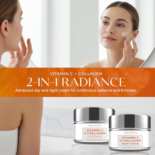 Skin 2.0 Vitamin C & Collagen Face Moisturizer Duo Pack - Anti-Aging Day & Night Cream for Radiant Skin