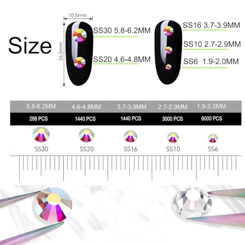 Kzkcy SS16 Hotfix Rhinestones 3.7-3.9mm 1440 Mixed Colors - Flatback Glass Gems for Nails, Bags, Clothes
