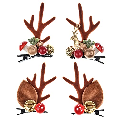Christmas Reindeer Antlers Headband with Bells - Holiday Hair Clip