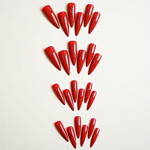 RUOKEXIN Stiletto Press On Nails 24Pcs Almond Full Cover Mirror Finish, Variation CJ12