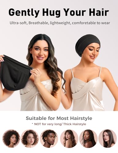 Mulberry Silk Lined Sleep Cap - Anti-Frizz Adjustable Hair Wrap for Night