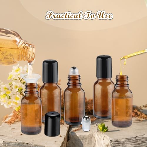 12-Pack 30ml Amber Glass Essential Oil Roller Bottles with Stainless Steel Balls