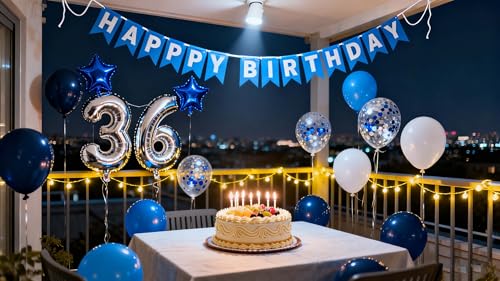 Blue & Silver 36th Birthday Party Decorations Set for Men