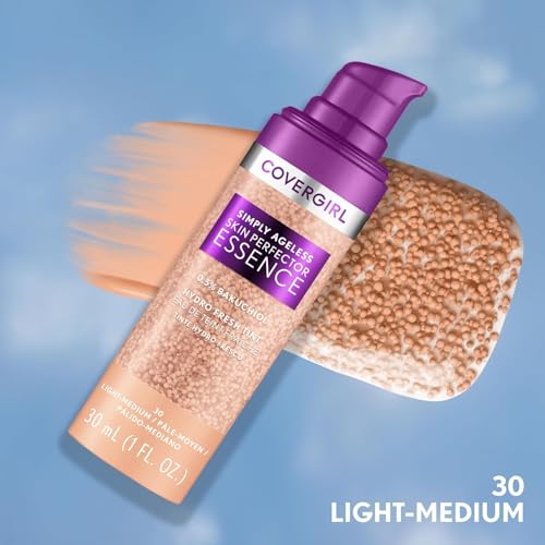COVERGIRL Simply Ageless Skin Perfector Essence Foundation - 30 Light-Medium, Vegan Tinted Moisturizer with Bakuchiol for Radiant Skin