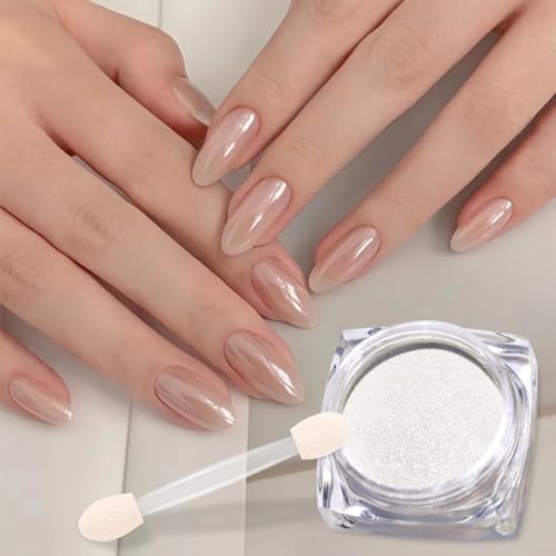 Fokostar White Chrome Nail Powder Set - 2 Jars 1g with Applicators