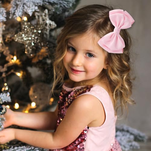 Pink 6 Inch Girl Hair Bows with Alligator Clips - Thick Ribbon Boutique Hair Accessories for Baby Girls, Toddlers & Kids - 2 Pack