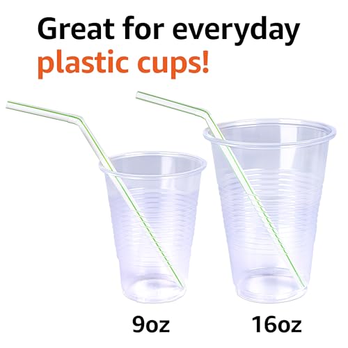 Amazon Basics 100 Count Disposable Striped Flex Straws - Assorted Colors, 7.5" Long