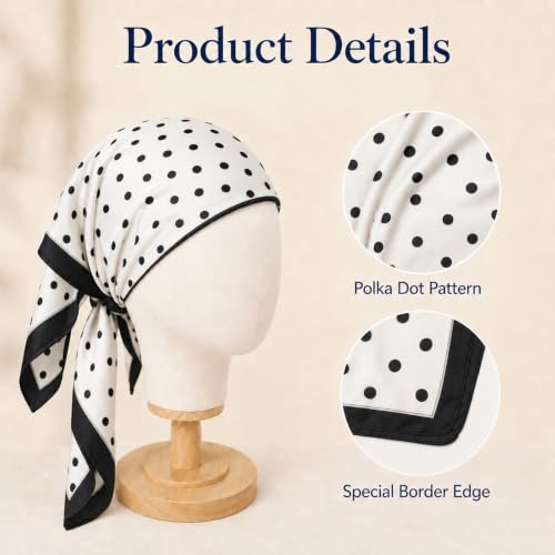 White Polka Dot Bandana Head Scarf for Women - 25.6"