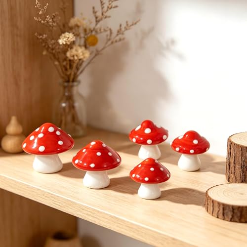 Handcrafted Miniature Glass Mushroom Figurines Set - 5pcs