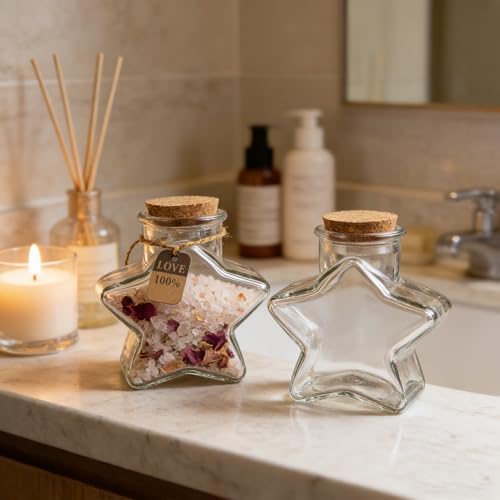 Star Shaped Glass Wishing Bottles with Cork Stoppers - 300ml (2 Pcs)