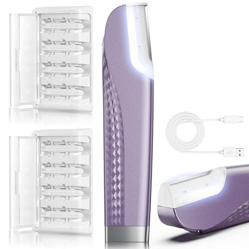 Dermaplane Razor for Women Face, Dermaplaning with 8 Refill Blades (Purple) | Peach Fuzz and Exfoliates, Rechargeable Dermaplane Tool, 3 Adjustable Speeds, LED Light, Simple to Operate, Easy to Carry