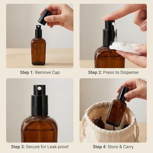 ericotry 3-Pack 100ml Amber Glass Refillable Pump Bottles Leakproof Travel Containers