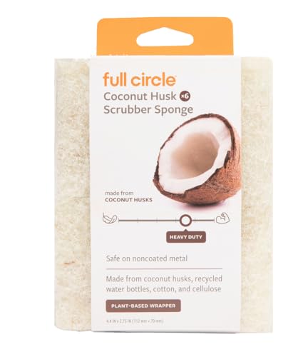 Full Circle Coconut Scrubber Sponges - Pack of 6, Dual-Sided, Eco-Friendly