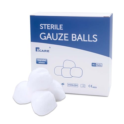 RCARE Sterile Cotton Gauze Balls, 1 Inch, Individually Wrapped, 80 Pack