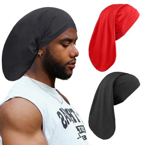 Leeven Shower Cap for Women & Men - Dreadlock & Hair Protection, Black & Red, 2 Pack