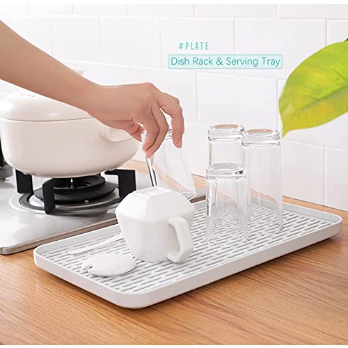 Bonilve 2-Tier Kitchen Sink Drain Rack - White & Grey Drying Mat