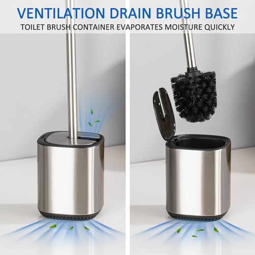 Stainless Steel Toilet Brush and Holder Set with No-Touch Design