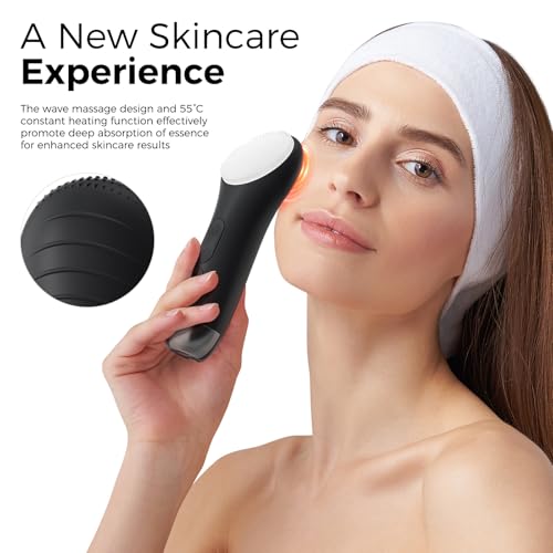 Ccigedy Black Electric Facial Cleansing Brush with LED Light & Warming Function