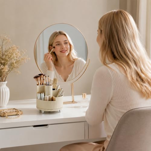 KDYNIX Small 360° Rotating Makeup Brush & Cosmetic Organizer, Cream