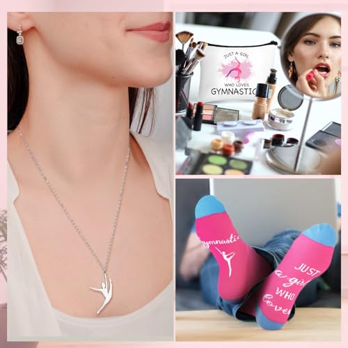 Gymnastics Gift Set for Women - 5 Piece Makeup Bag, Necklace & Socks