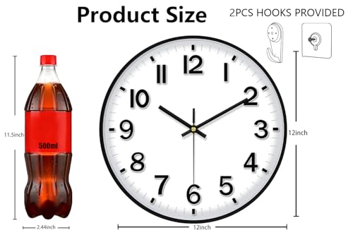 Silent Analog Wall Clock - 12 Inch Battery Operated, Easy-to-Read Design for Home & Office