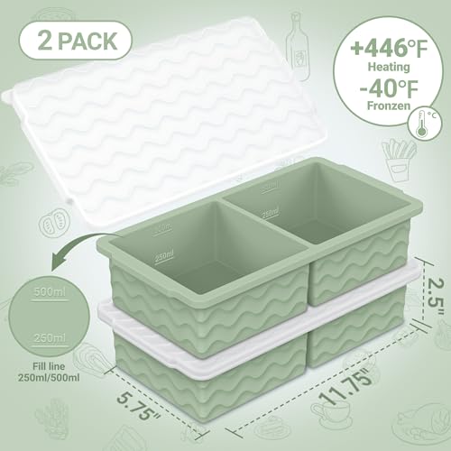 Aopigavi Silicone Freezer Tray with Lid – 2-Cup Portion Control Molds