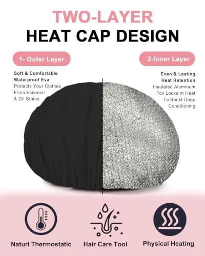 YIZIJIZI Black 2 Pack Hair Heat Cap for Deep Conditioning, Thermal Cap