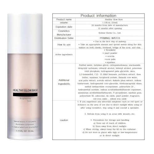 Healthy Glow Makeup Primer with Rose Water - 33ml Illuminating Base