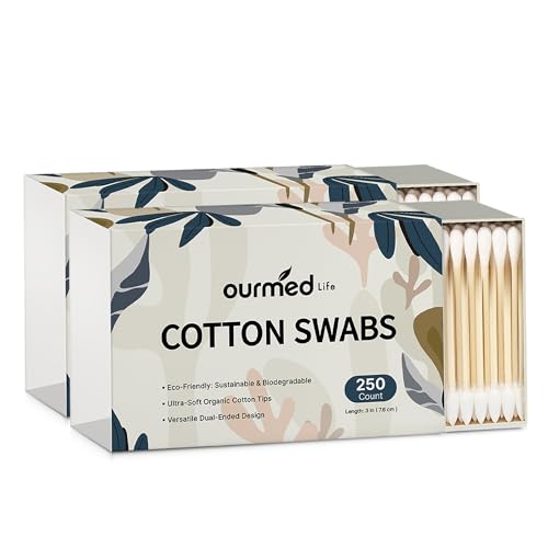 Organic Cotton Swabs - Double-Tipped Bamboo Buds, 500 Count