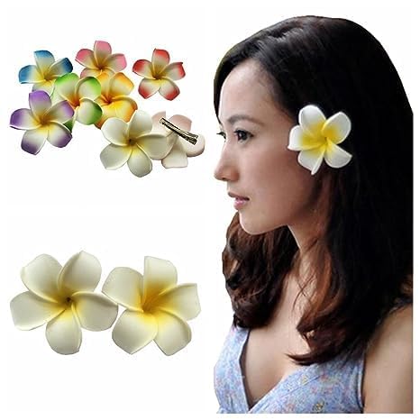8 Pcs Hawaiian Frangipani Foam Hair Clips - Pink & White Flowers