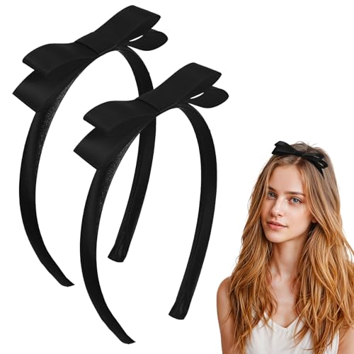 Tyqour 2 Pcs Black Bow Headband for Women - Cute Hair Accessories