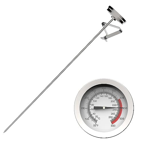 Stainless Steel Deep Fry Oil Thermometer with 12" Probe & Clip