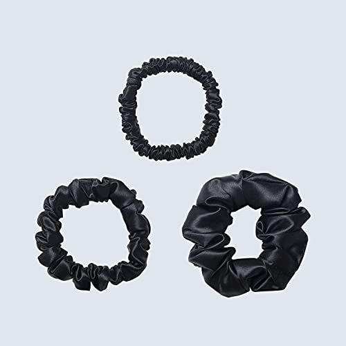 ZIMASILK 100% Pure Mulberry Silk Hair Scrunchies - 3 Pack Black